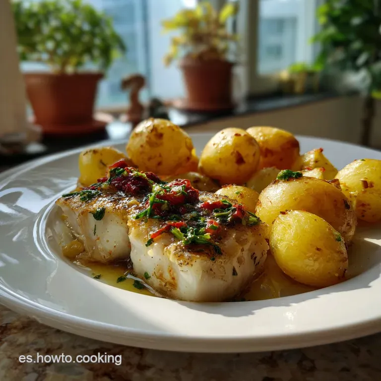 Perfectly baked hake fillet served on a white plate, garnished with fresh parsley. Light steam rises, promising a deliciou...