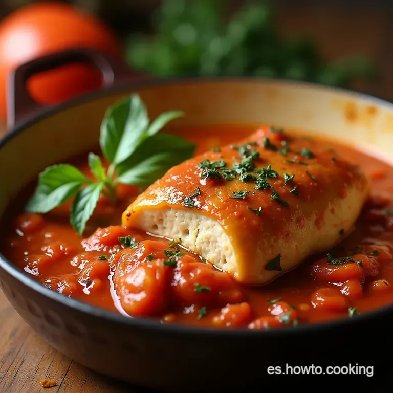 Solomillo De Pollo a La Cazuela Muslos Jugosos En Salsa Cl&aacute;sica De Tomate Y Piment&oacute;n presentation