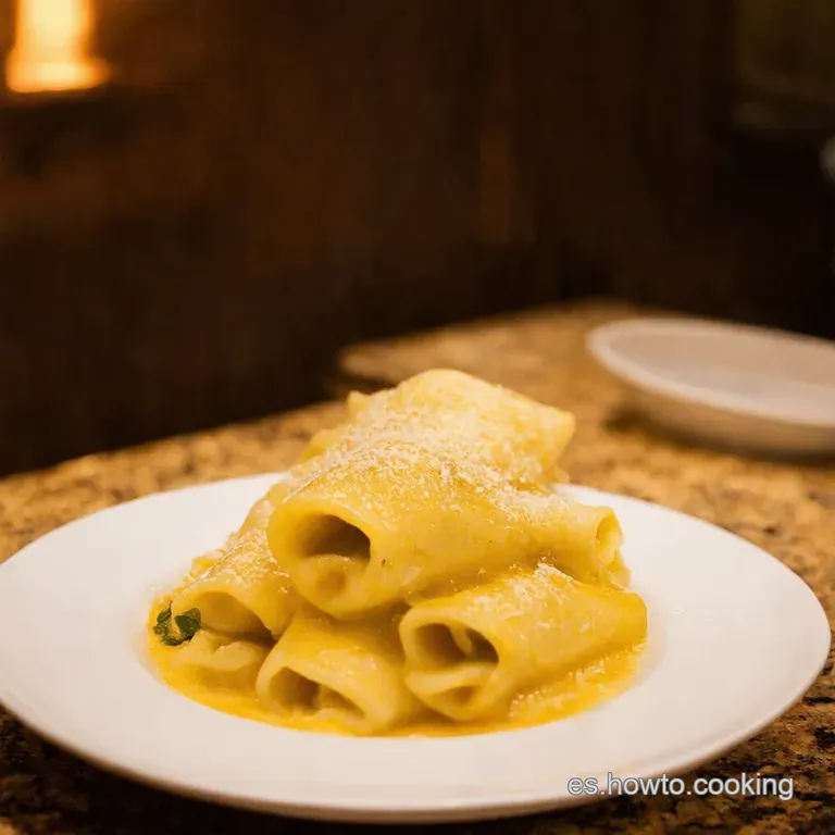 Paccheri Rellenos Con Setas Silvestres Y Foie Micuit presentation
