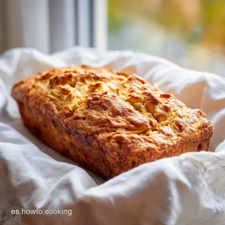 Slice of warm oat and apple bread on a plate. Steaming slightly. Crumbly texture. Served with a pat of melting butter.