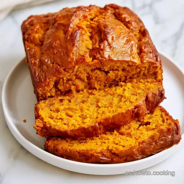 Rebanada de bizcocho anaranjado y esponjoso servida en plato blanco con una pizca de canela espolvoreada encima.