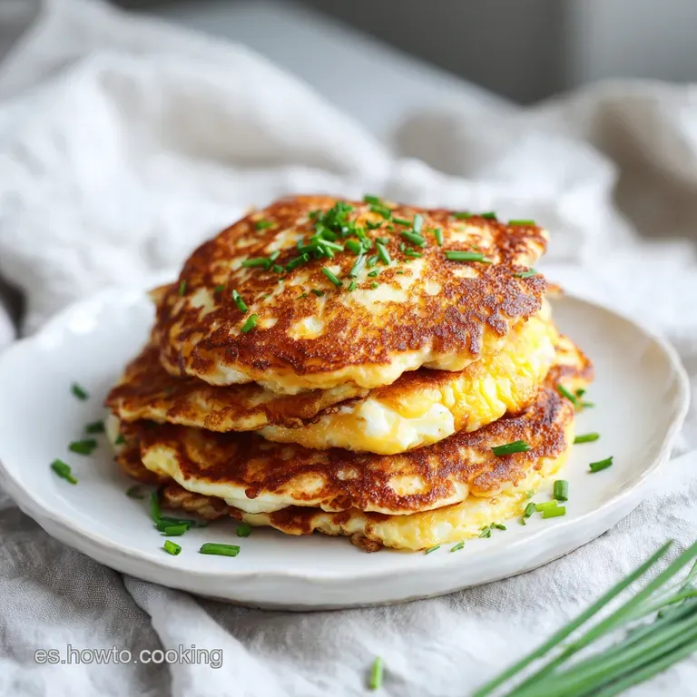 Three fluffy keto pancakes artfully arranged, topped with a dollop of sour cream and fresh chives.