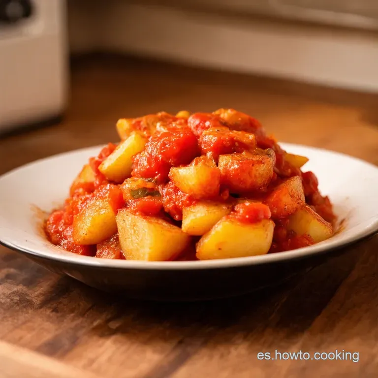 Patatas Bravas Gourmet Con Alioli De Ajo Negro presentation