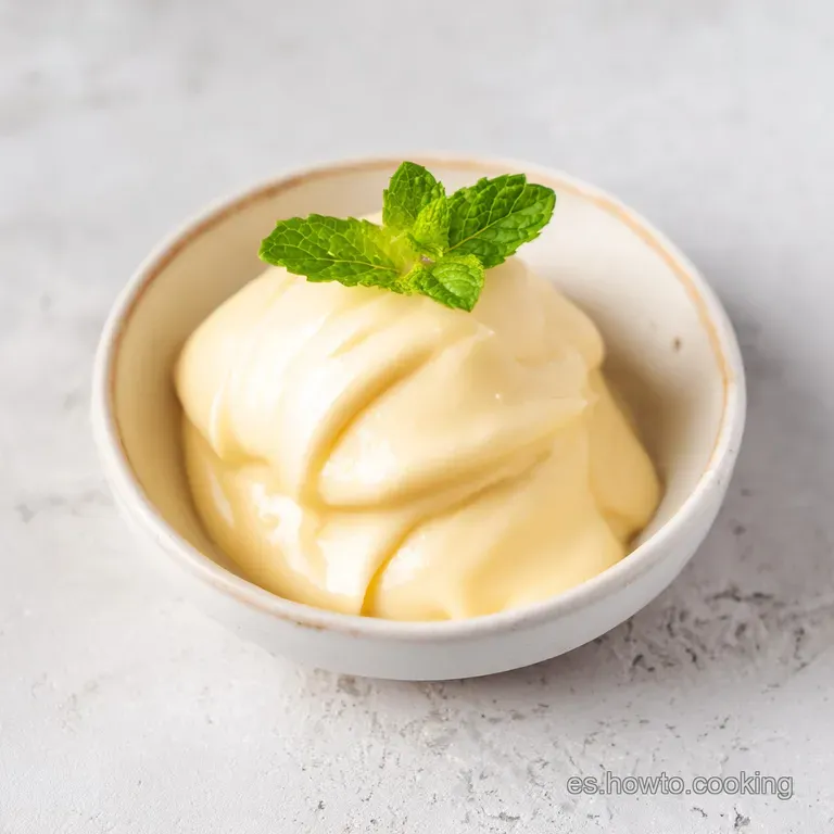 Crema suave untada en plato blanco, decorada con bayas rojas y gotas de aceite oliva sobre un mantel de lino gris.