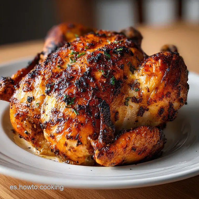 Juicy roasted chicken quarter, glistening with savory juices, alongside colorful roasted vegetables on a clean white plate...