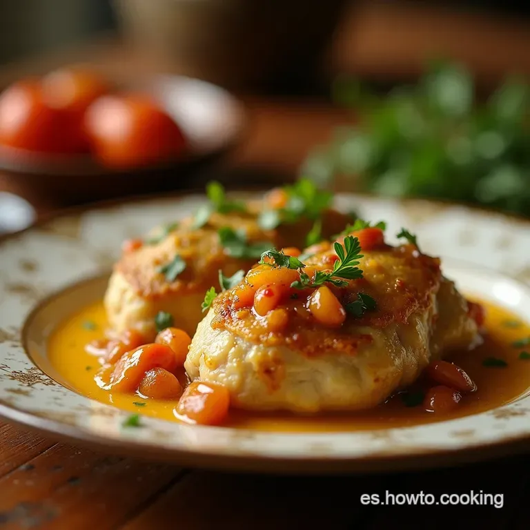 Pollo Cremoso a Las Finas Hierbas Con Salsa De Almendras Tostadas presentation