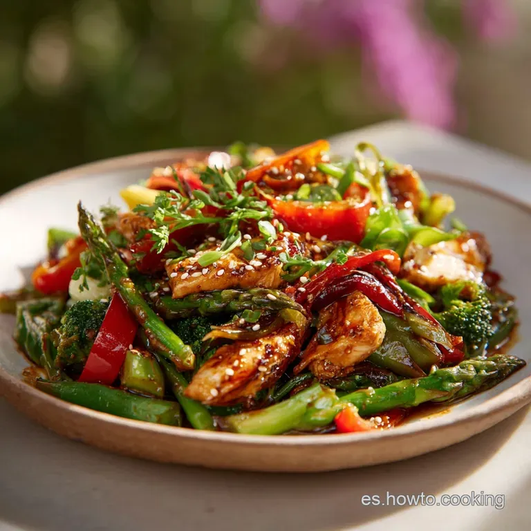 Perfectly arranged chicken and veggie medley on a bright white plate, steam rising, sprinkled with fresh herbs for vibrant...