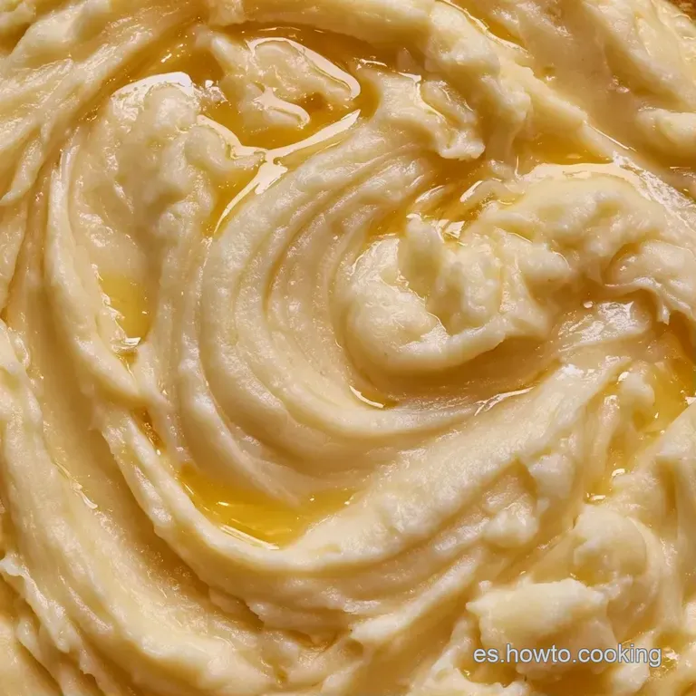 Puré sedoso blanco dispuesto en espiral sobre plato gris, coronado con nuez moscada molida y una hoja de perejil fresco.
