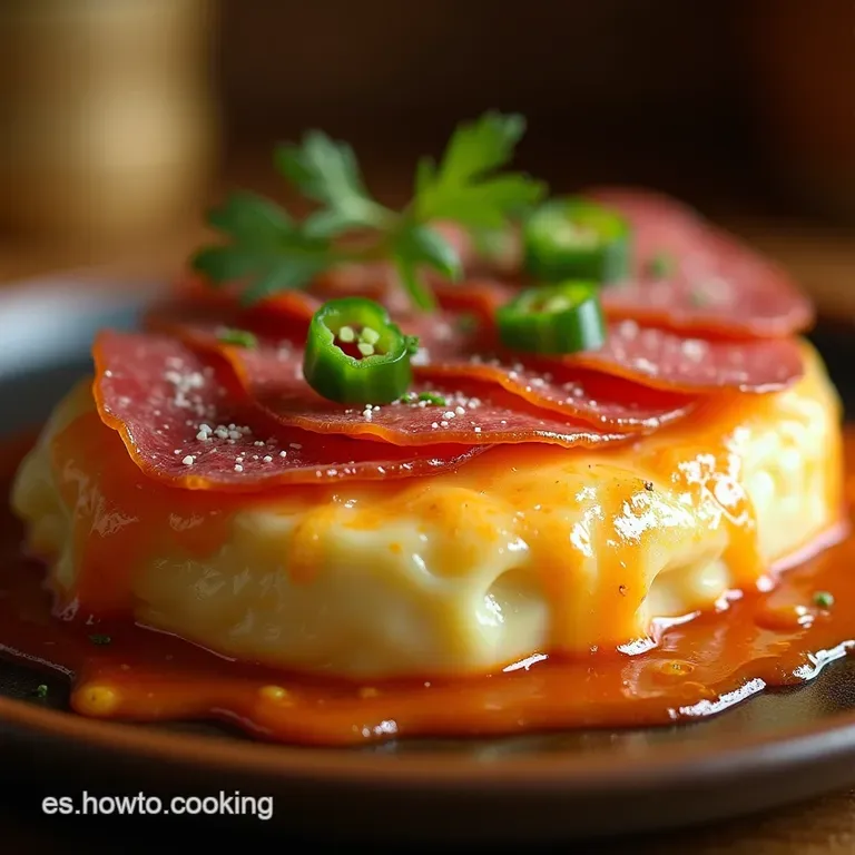 El Chute De Sabor Queso Cremoso Marinada Mediterr&aacute;nea Con Salami Crujiente Y Pepinillos Agrios presentation