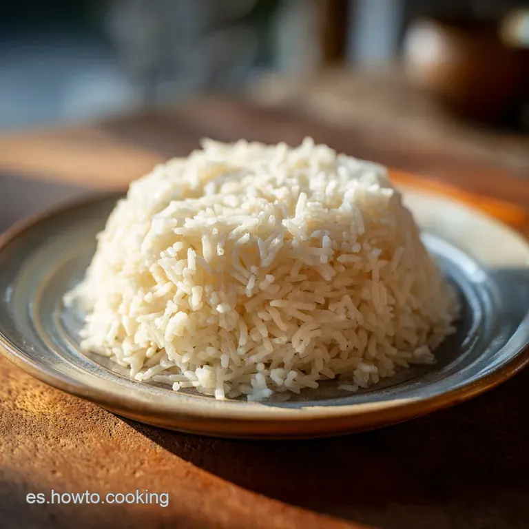 Perfectly portioned Basmati rice on a white plate. Grains are separate and fluffy, next to a vibrant green herb garnish.