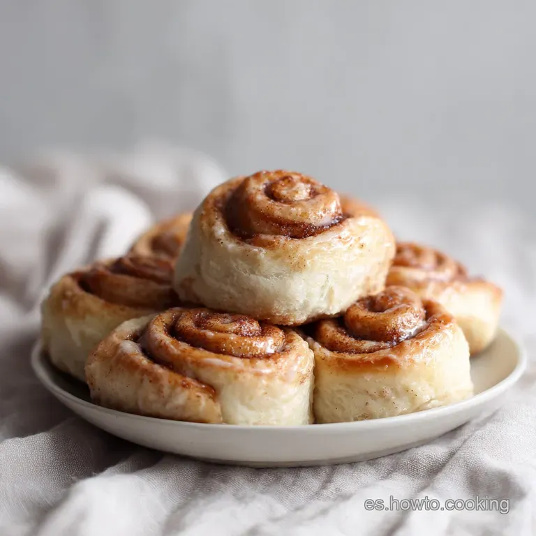 Elegant cinnamon roll on a white plate, drizzled with thick icing. Soft, warm hues evoke comfort and a sweet, spiced aroma.