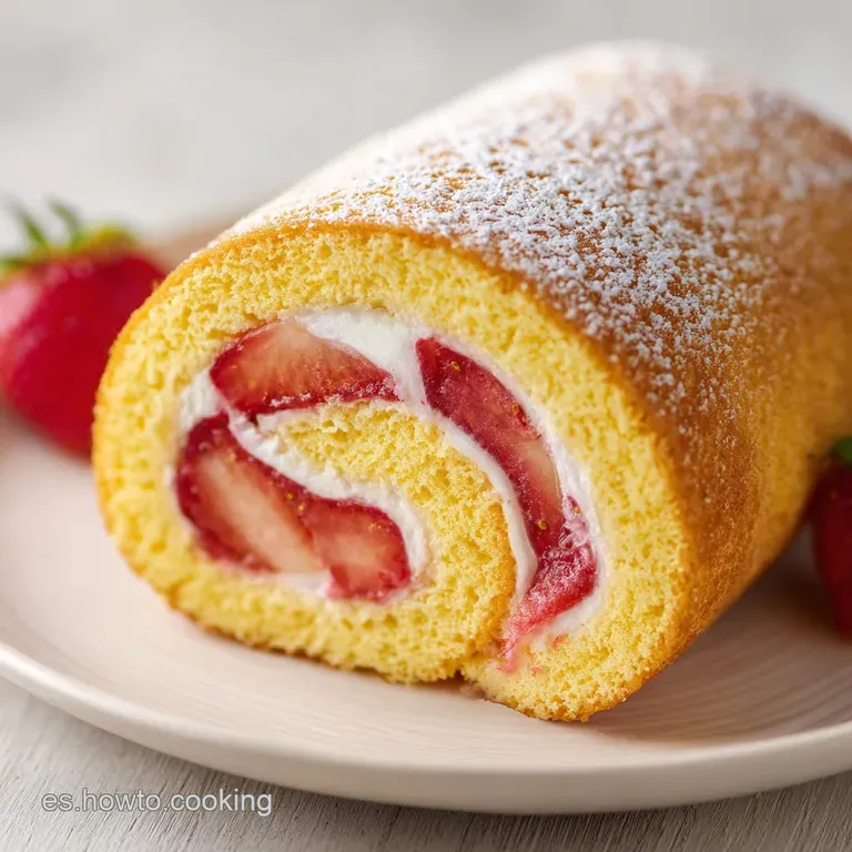 Rollo de Fresa Saludable: Bizcocho Esponjoso