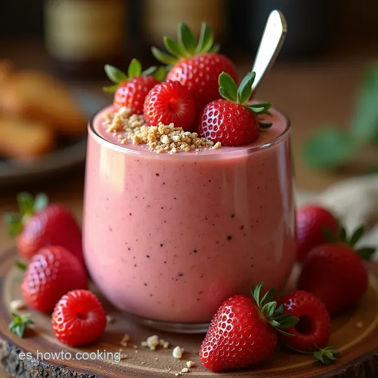 El Remolino Rosa Smoothie Cremoso De Fresas Yogurt Griego Y Almendras Tostadas presentation