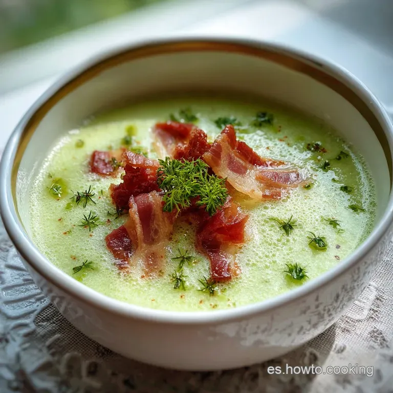 Elegant bowl of cool melon soup. Garnished with verdant mint, the pale orange color contrasts beautifully with the bright ...