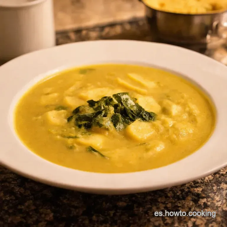 Sopa Reconfortante De Papa Espinaca Y Salchicha presentation