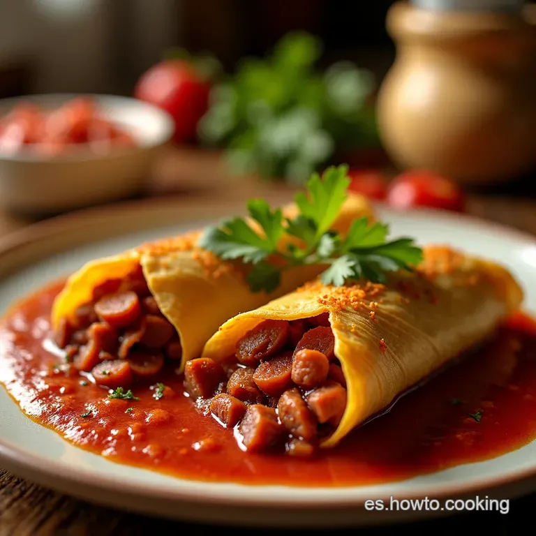 Tamales Rojos Pa La Banda Con Carne Y Chorizo presentation
