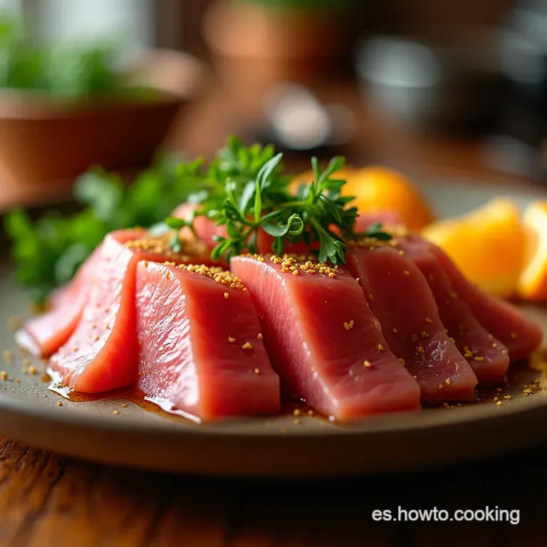Tataki De At&uacute;n Rojo Con Costra De S&eacute;samo Y Aderezo C&iacute;tricooriental presentation