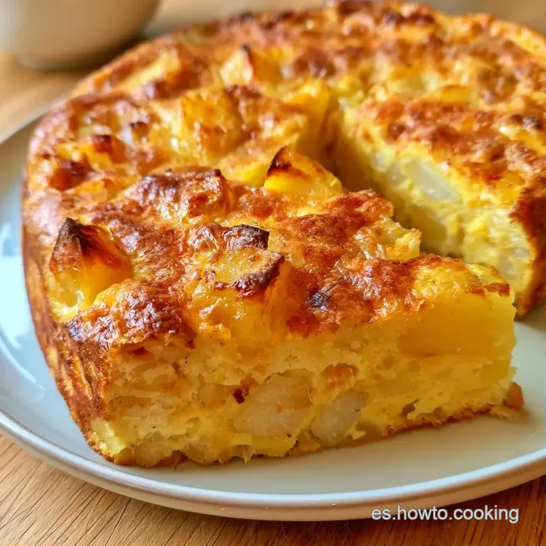 Porción triangular de tortilla amarilla y esponjosa adornada con perejil fresco sobre un plato de cerámica minimalista.