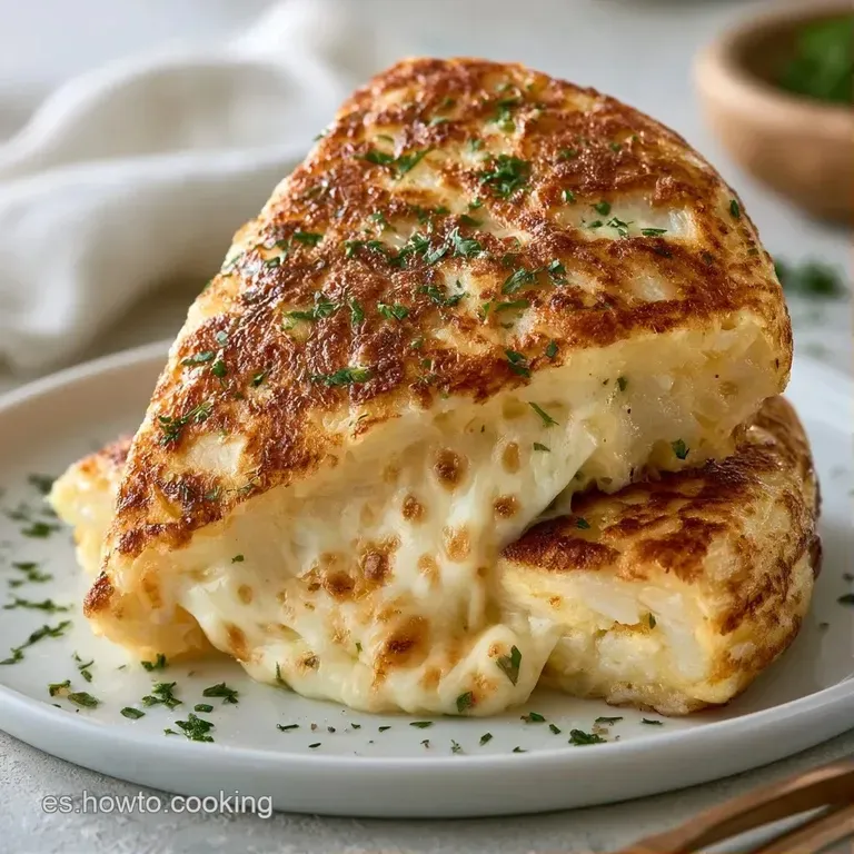 Porción triangular de tortilla esponjosa en plato cerámico, acompañada de perejil fresco sobre fondo neutro claro.