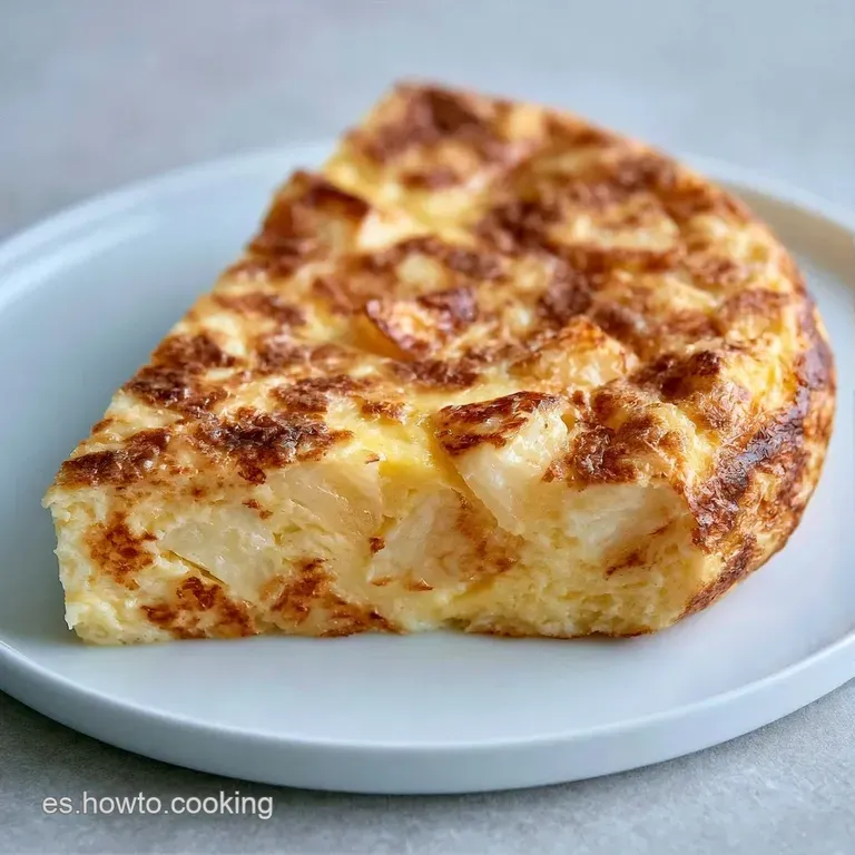 Porción triangular de tortilla cremosa y jugosa, acompañada de pimientos verdes brillantes sobre cerámica artesanal.