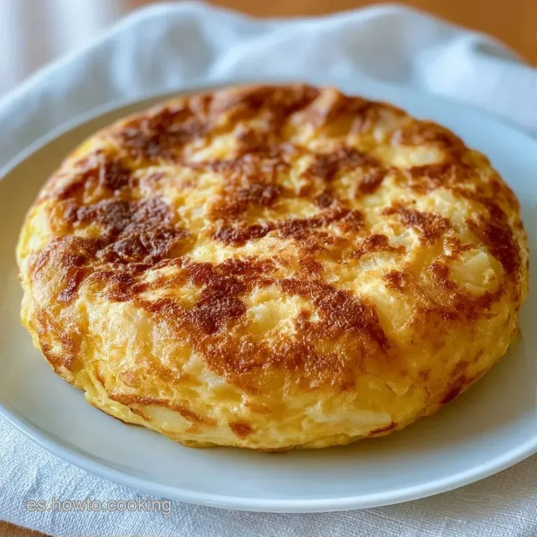 Una cuña de tortilla amarilla brillante que revela capas de patatas tiernas y un corazón cremoso en plato cerámico.