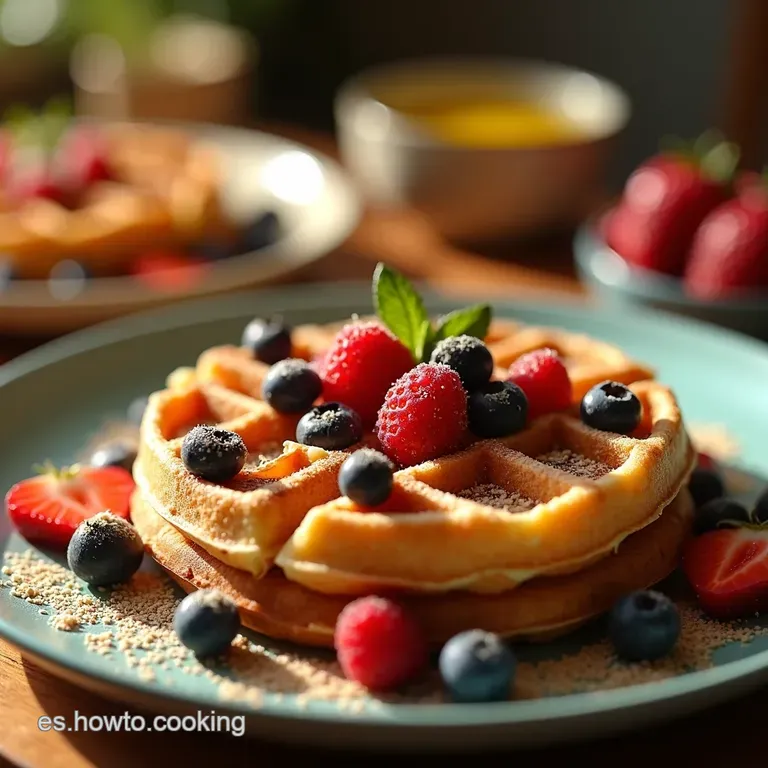 Waffles Crujientes De Cereal Y Fiesta De Frutas presentation
